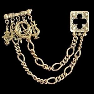 Vintage chatelaine double brooch, Victorian or Victorian inspired, music themed